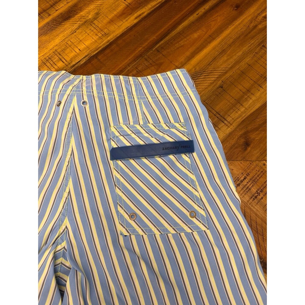 Zachary Prell Swim Trunks Mens 29 Blue Neon Yellow Stripe Tailored Resort Beach